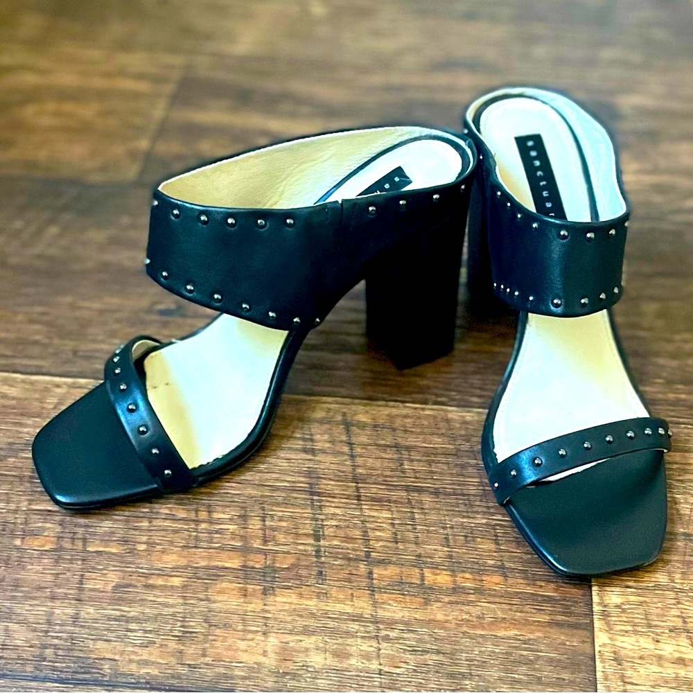 Sanctuary • Spears Black Suede Studded Platforms Block Heels Shoes